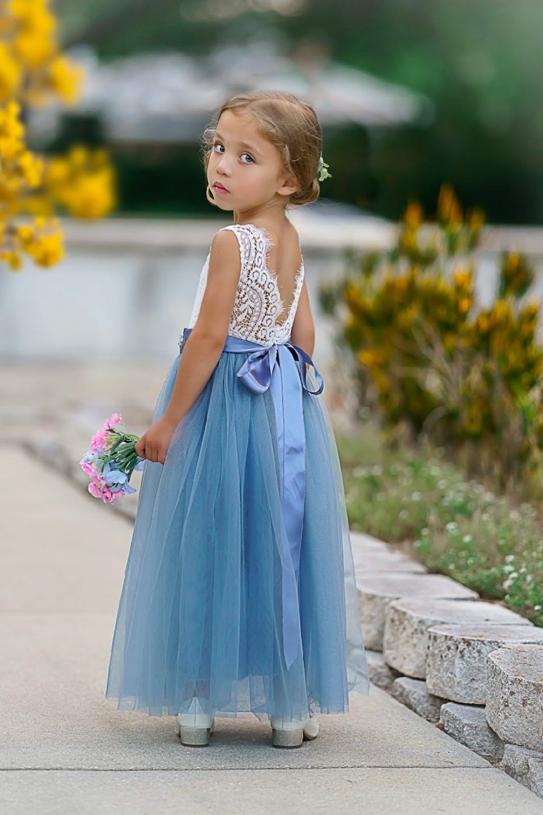 Rustic Lace Boho Style Flower Girl Dress - The Little Kitten Boutique