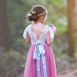 Butterfly Cap Sleeve Special Occasion Lace and tulle flower girl dress - The Little Kitten Boutique
