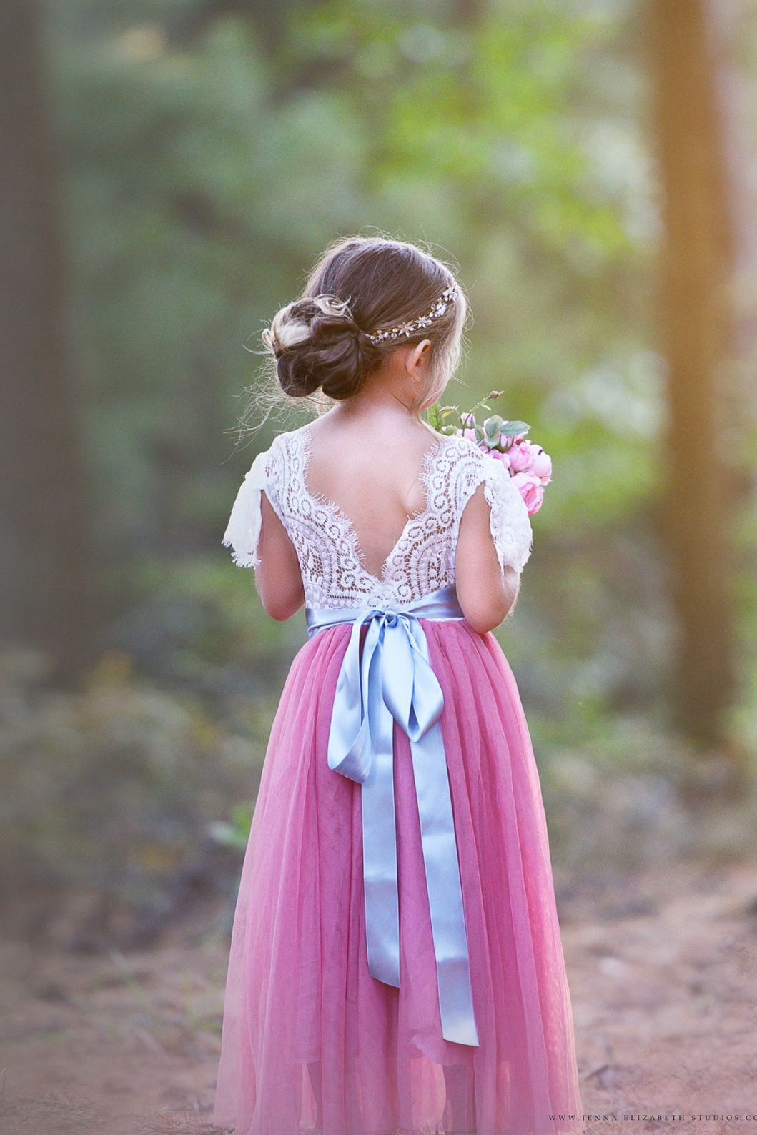Butterfly Cap Sleeve Special Occasion Lace and tulle flower girl dress - The Little Kitten Boutique