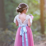 Butterfly Cap Sleeve Special Occasion Lace and tulle flower girl dress - The Little Kitten Boutique