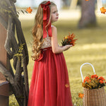 Sleeveless Burnt Orange Tulle and Lace Flower Girl Dress-magical fall dress - The Little Kitten Boutique