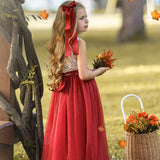 Sleeveless Burnt Orange Tulle and Lace Flower Girl Dress-magical fall dress - The Little Kitten Boutique