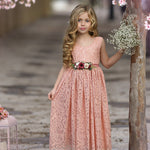Sleeveless Ankle-Length Lace Flower Girl Dress - Rose, White, Ivory - The Little Kitten Boutique