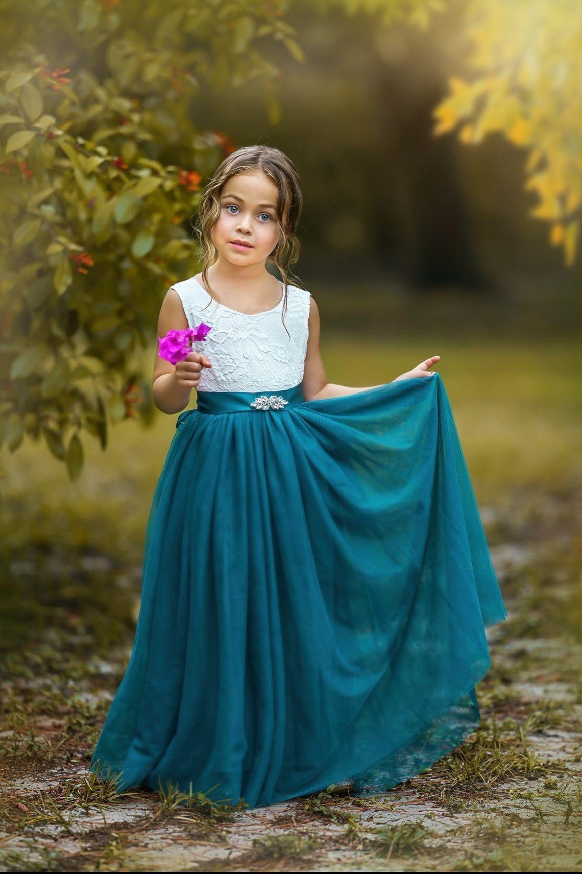 Sleeveless Teal Blue Flower Girl Dress - Perfect for Any Style Wedding - The Little Kitten Boutique