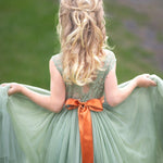 Sleeveless Sage Green Flower Girl Dress- Mermaid Bottom Layer - The Little Kitten Boutique