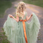 Sleeveless Sage Green Flower Girl Dress- Mermaid Bottom Layer - The Little Kitten Boutique