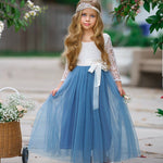 Dusty Blue and Sage Green tulle and lace Flower Girl dress - The Little Kitten Boutique