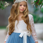 Dusty Blue and Sage Green tulle and lace Flower Girl dress - The Little Kitten Boutique
