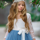 Dusty Blue and Sage Green tulle and lace Flower Girl dress - The Little Kitten Boutique