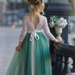 Dusty Blue and Sage Green tulle and lace Flower Girl dress - The Little Kitten Boutique