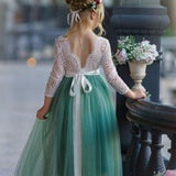 Dusty Blue and Sage Green tulle and lace Flower Girl dress - The Little Kitten Boutique
