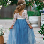 Dusty Blue and Sage Green tulle and lace Flower Girl dress - The Little Kitten Boutique