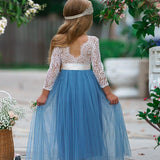 Dusty Blue and Sage Green tulle and lace Flower Girl dress - The Little Kitten Boutique