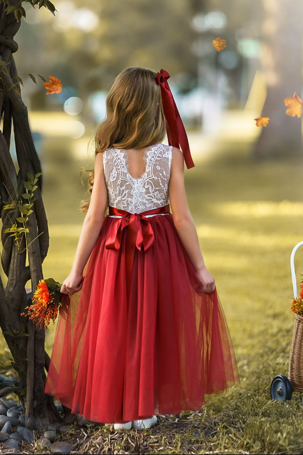 Sleeveless Burnt Orange Tulle and Lace Flower Girl Dress-magical fall dress - The Little Kitten Boutique