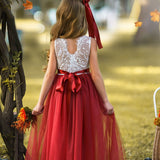 Sleeveless Burnt Orange Tulle and Lace Flower Girl Dress-magical fall dress - The Little Kitten Boutique