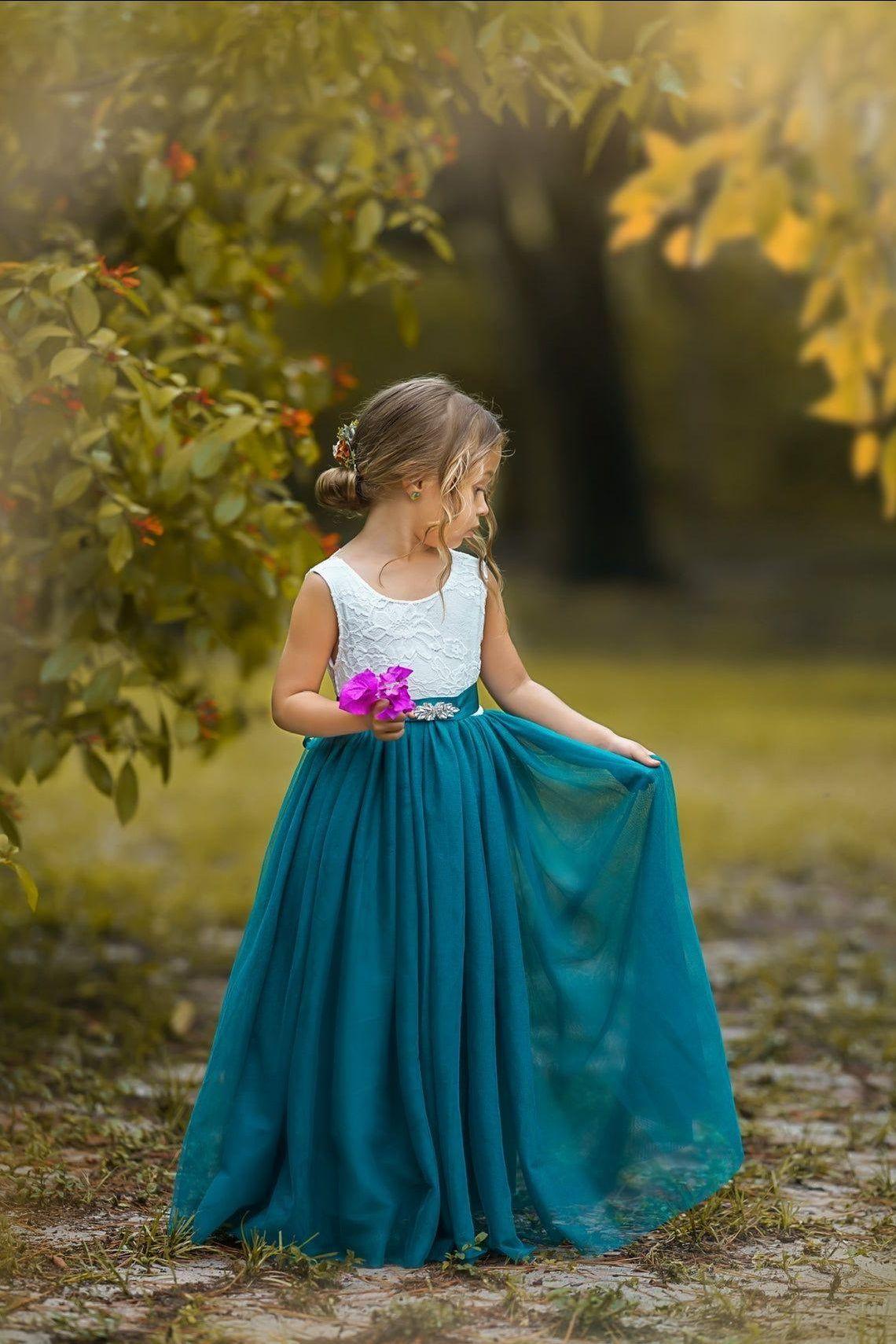 Sleeveless Teal Blue Flower Girl Dress - Perfect for Any Style Wedding - The Little Kitten Boutique