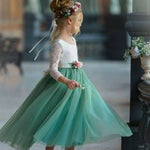 Dusty Blue and Sage Green tulle and lace Flower Girl dress - The Little Kitten Boutique
