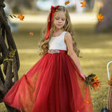 Sleeveless Burnt Orange Tulle and Lace Flower Girl Dress-magical fall dress - The Little Kitten Boutique