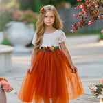 Fall Inspired Burnt Orange short sleeve flower girl dress - The Little Kitten Boutique