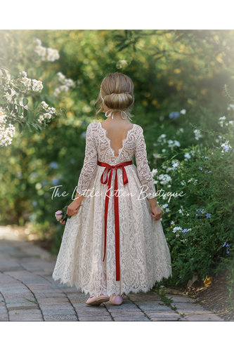 Long Sleeve Lace Flower Girl Dress