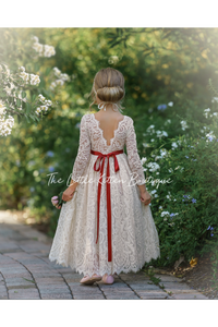 Long Sleeve Lace Flower Girl Dress The Little Kitten Boutique