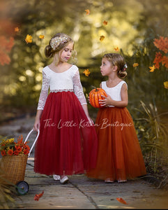 Sleeveless and Long Sleeve, Fall Inspired Burnt Orange and Rust Flower Girl Dresses
