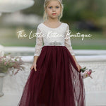 Princess Inspired, Long Sleeve Special Occasion Dress / Lace and tulle flower girl dress - The Little Kitten Boutique