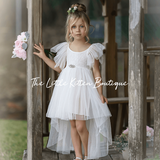Blush Tulle High Low Flower Girl Dress / Girls Special Occasion Dress - The Little Kitten Boutique