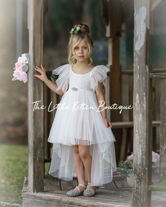 Blush Tulle High Low Flower Girl Dress / Girls Special Occasion Dress