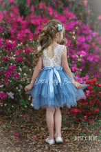 Dusty Blue, Layered flower girl dress / girls special occasion dress