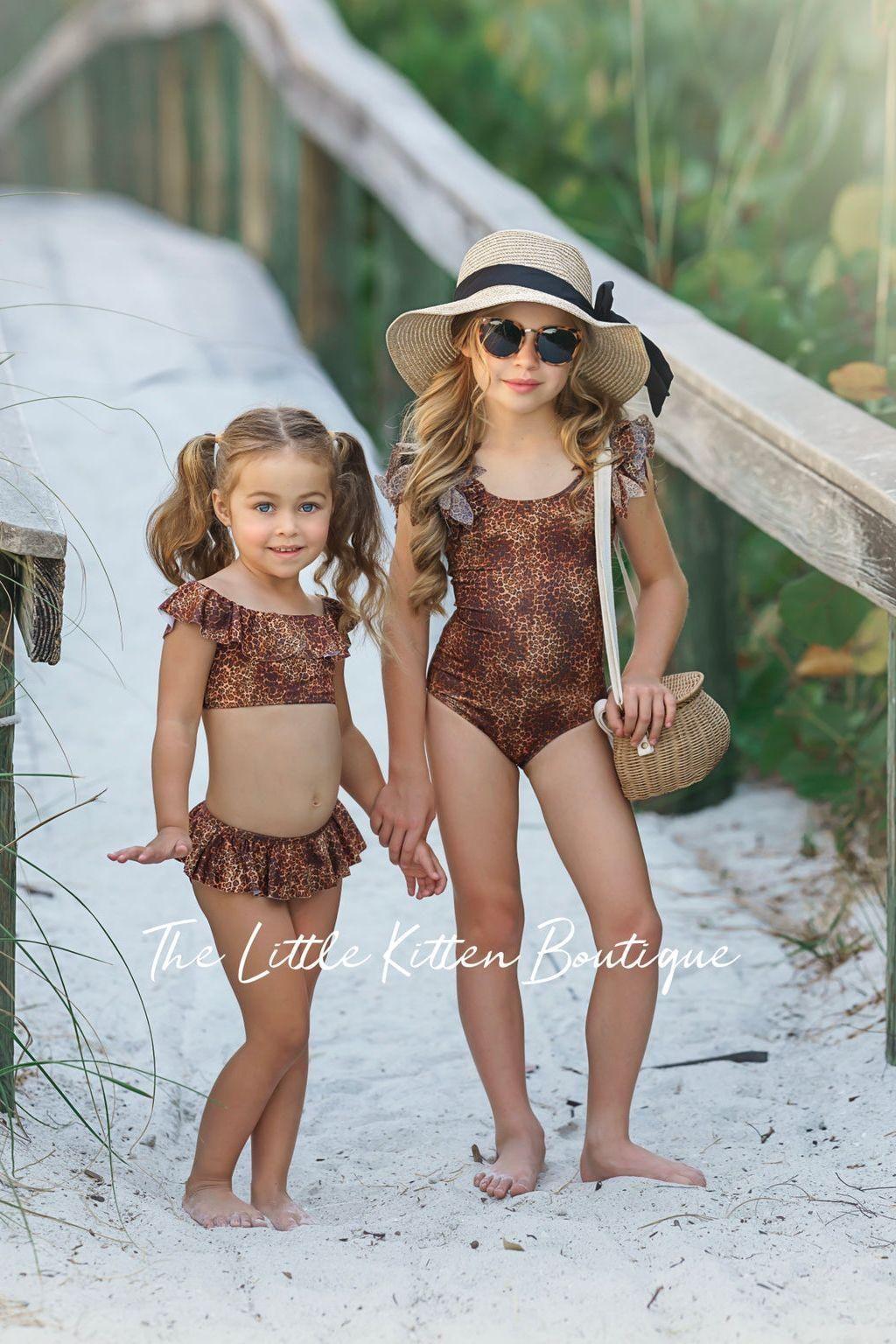 Girls Leopard Swimsuit - 1 piece bathing suit - The Little Kitten Boutique