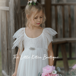 Blush Tulle High Low Flower Girl Dress / Girls Special Occasion Dress - The Little Kitten Boutique