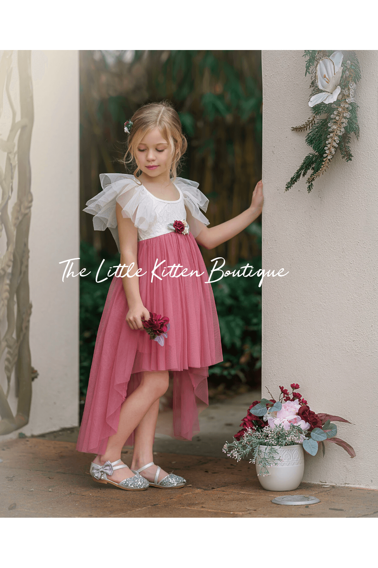 Blush Tulle High Low Flower Girl Dress / Girls Special Occasion Dress - The Little Kitten Boutique