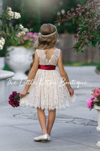 Antique Ivory and Off White Sleeveless Knee Length Lace Flower Girl Dresses