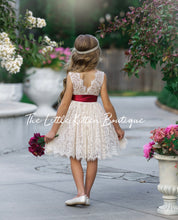 Antique Ivory and Off White Sleeveless Knee Length Lace Flower Girl Dresses