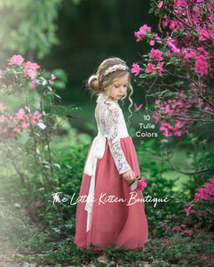 Princess Inspired, Long Sleeve Special Occasion Dress /  Lace and tulle flower girl dress