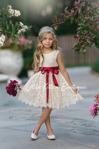 Sleeveless Knee Length Lace Flower Girl Dresses