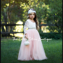 Long Sleeve Special Occasion Dress /  Lace and tulle flower girl dress
