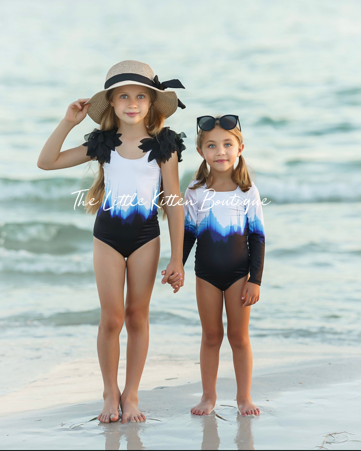 Blue Ombre girls 1 piece swimsuit with rash guard - 1 piece bathing su –  The Little Kitten Boutique