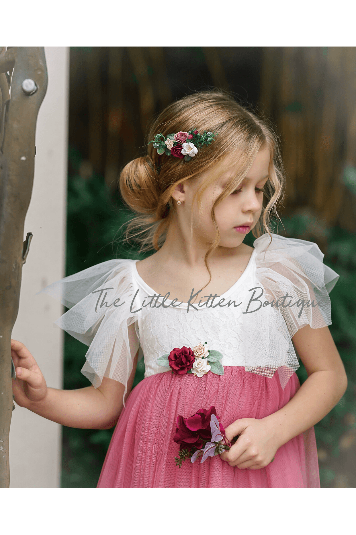 Blush Tulle High Low Flower Girl Dress / Girls Special Occasion Dress - The Little Kitten Boutique
