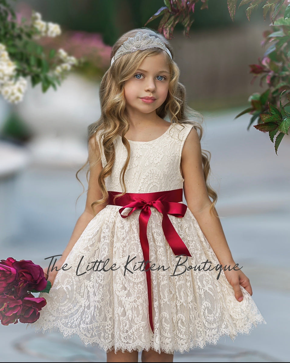 Knee Length Lace Flower Girl Dress – The Little Kitten Boutique
