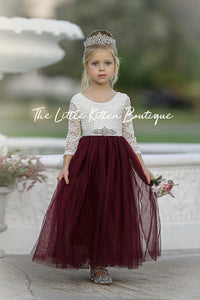 Classic Long Sleeve Tulle and Lace Flower Girl Dress / Girls Special Occasion Dress