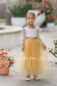 Fall Inspired, Long Sleeve Marigold Flower Girl Dress