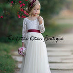 Princess Inspired, Long Sleeve Special Occasion Dress / Lace and tulle flower girl dress - The Little Kitten Boutique