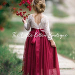Long Sleeve Tulle and Lace Flower Girl Dress - The Little Kitten Boutique