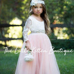 Princess Inspired, Long Sleeve Special Occasion Dress / Lace and tulle flower girl dress - The Little Kitten Boutique
