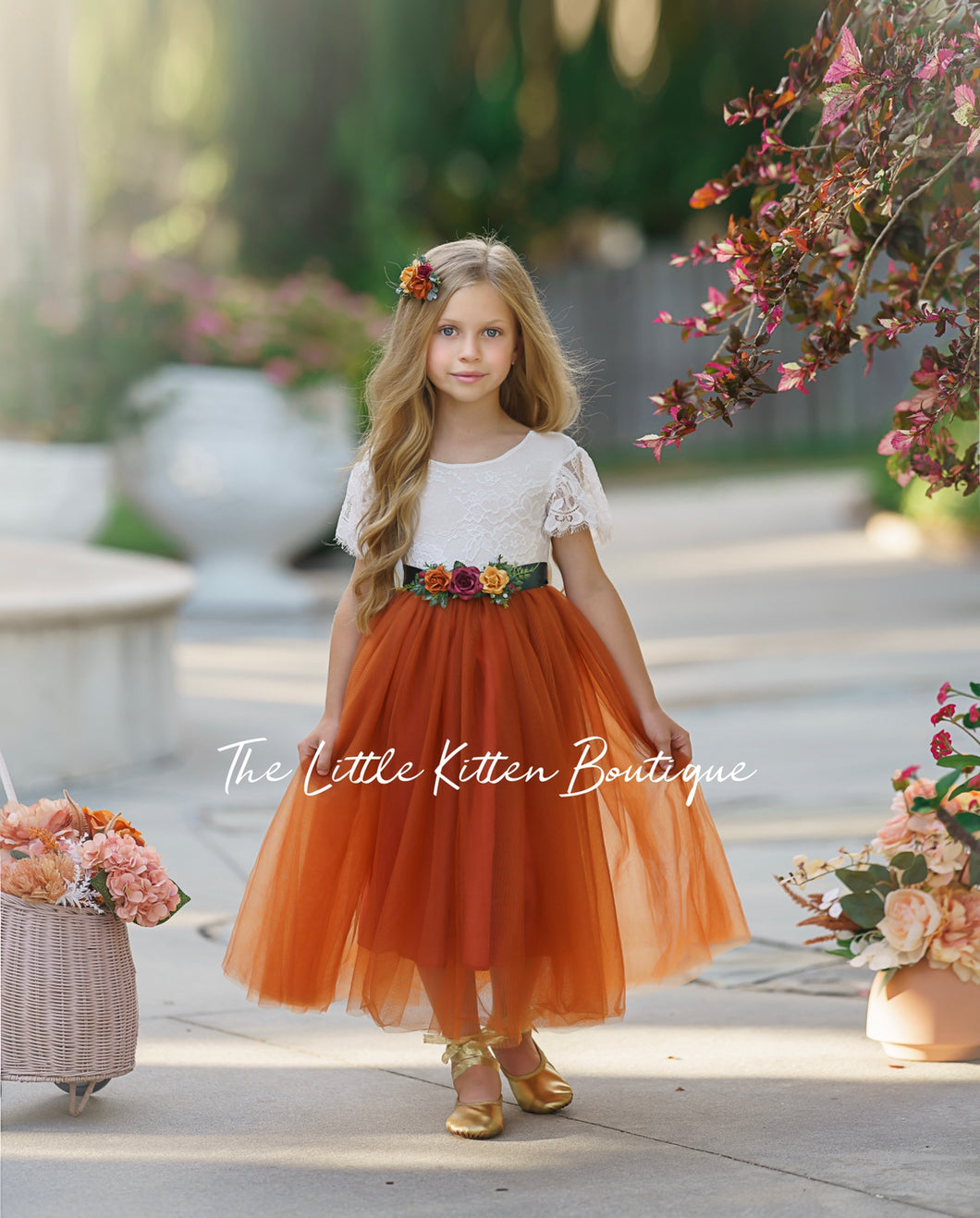 Fall Inspired Burnt Orange short sleeve flower girl dress
