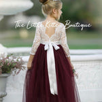 Princess Inspired, Long Sleeve Special Occasion Dress / Lace and tulle flower girl dress - The Little Kitten Boutique