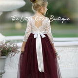 Princess Inspired, Long Sleeve Special Occasion Dress / Lace and tulle flower girl dress - The Little Kitten Boutique
