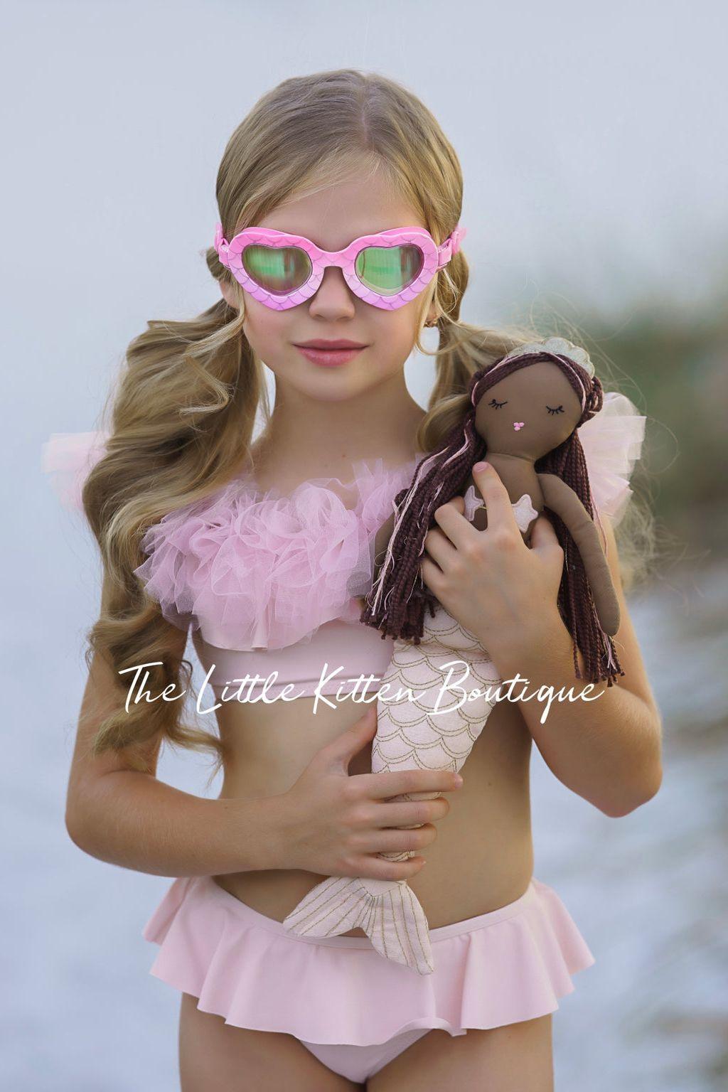 Pink Ruffle Swimsuit - 2 piece bathing suit – The Little Kitten